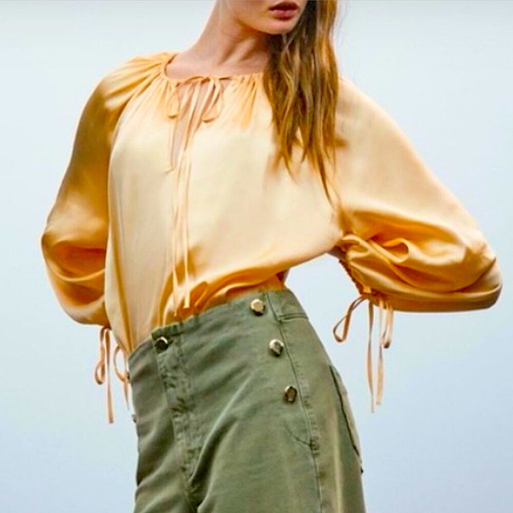 ZARA Gold Peasant Blouse - XS (Runs Large)
